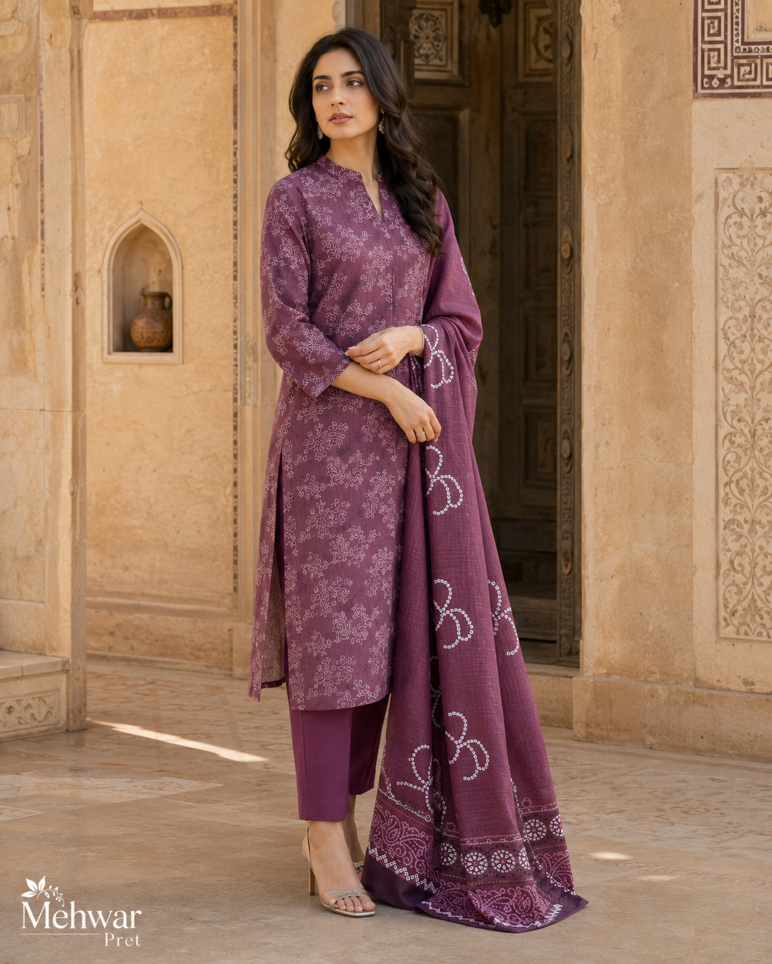 Mehwar – Plum Serenity Embroidered Ensemble