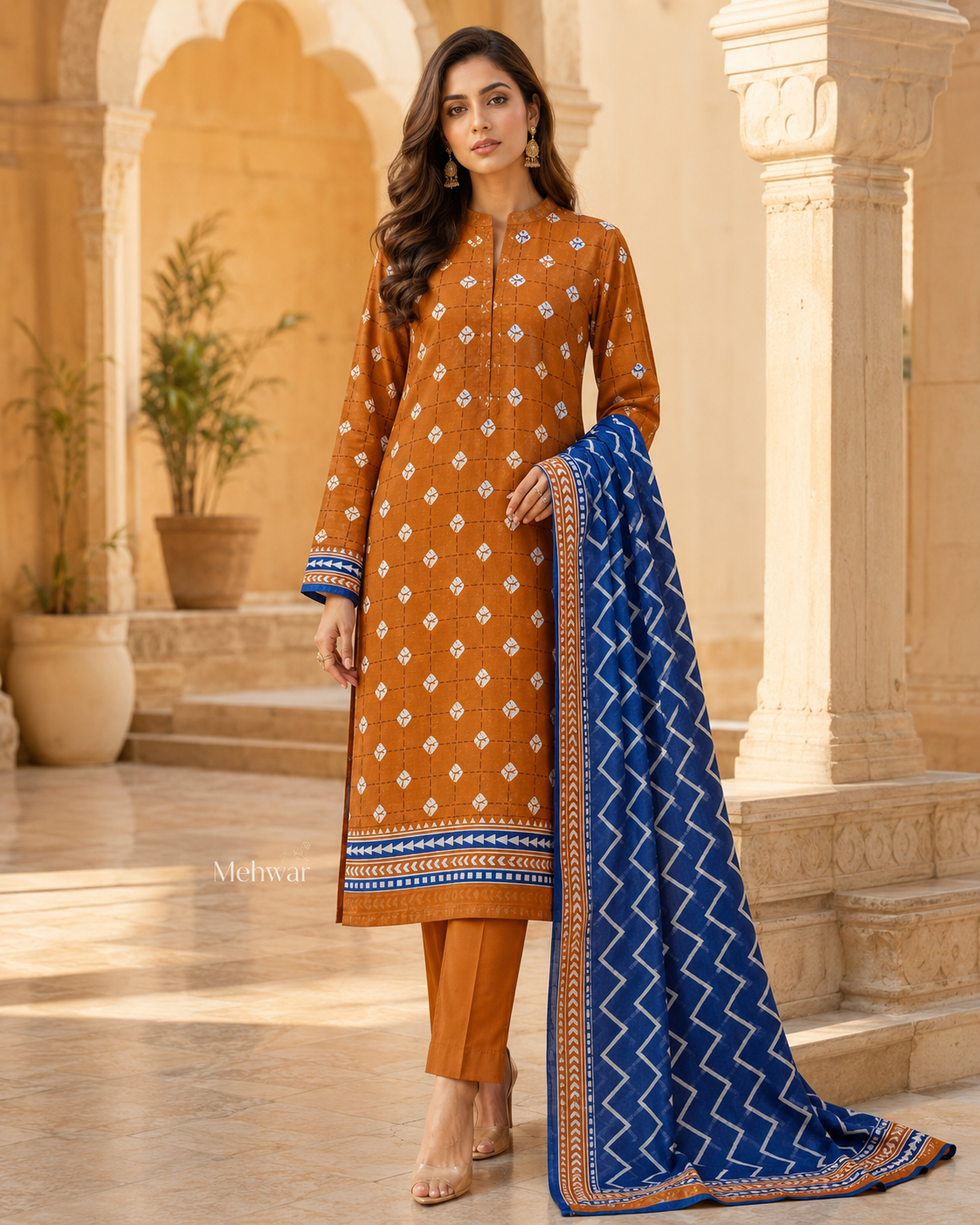 Mehwar Pret – Azure Heritage Mustard Ensemble