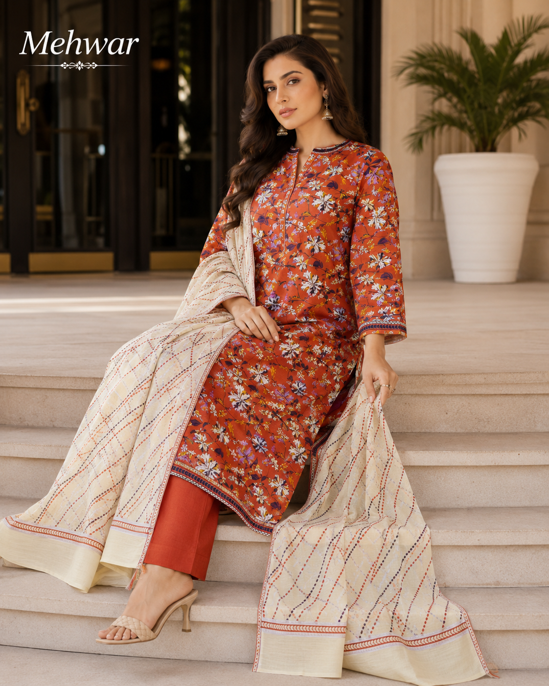 Mehwar – Autumn Blossom Printed Lawn Suit