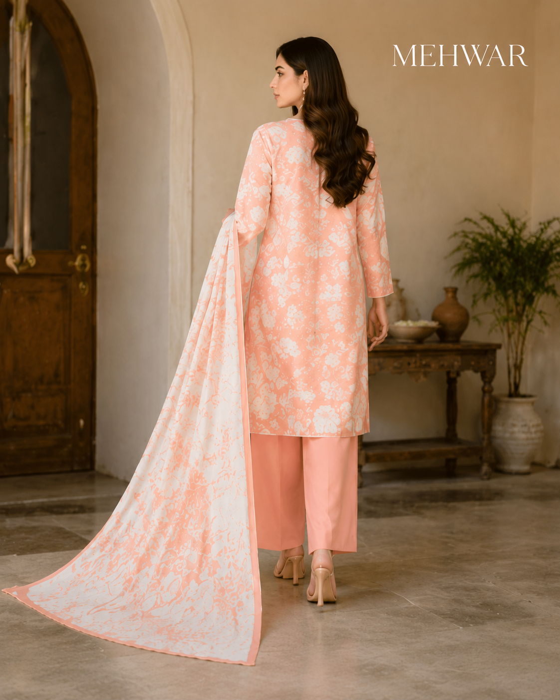 Mehwar – Peach Serenity Floral Printed Lawn Suit