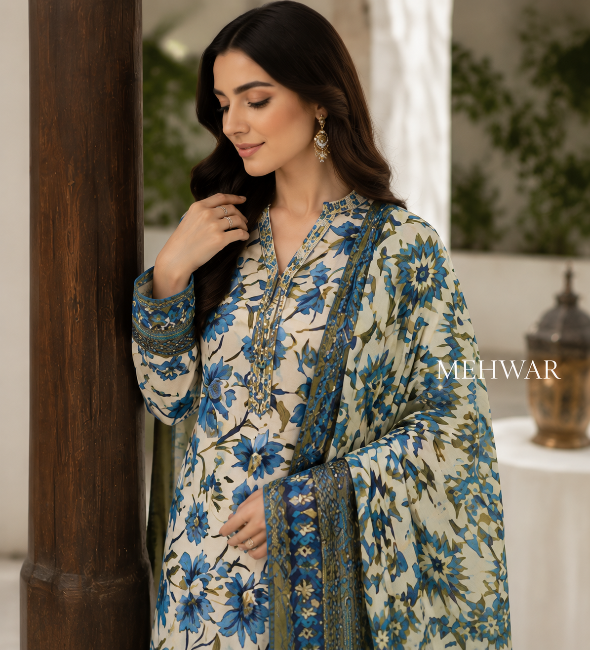 Mehwar – Azure Blossom Printed Lawn Suit