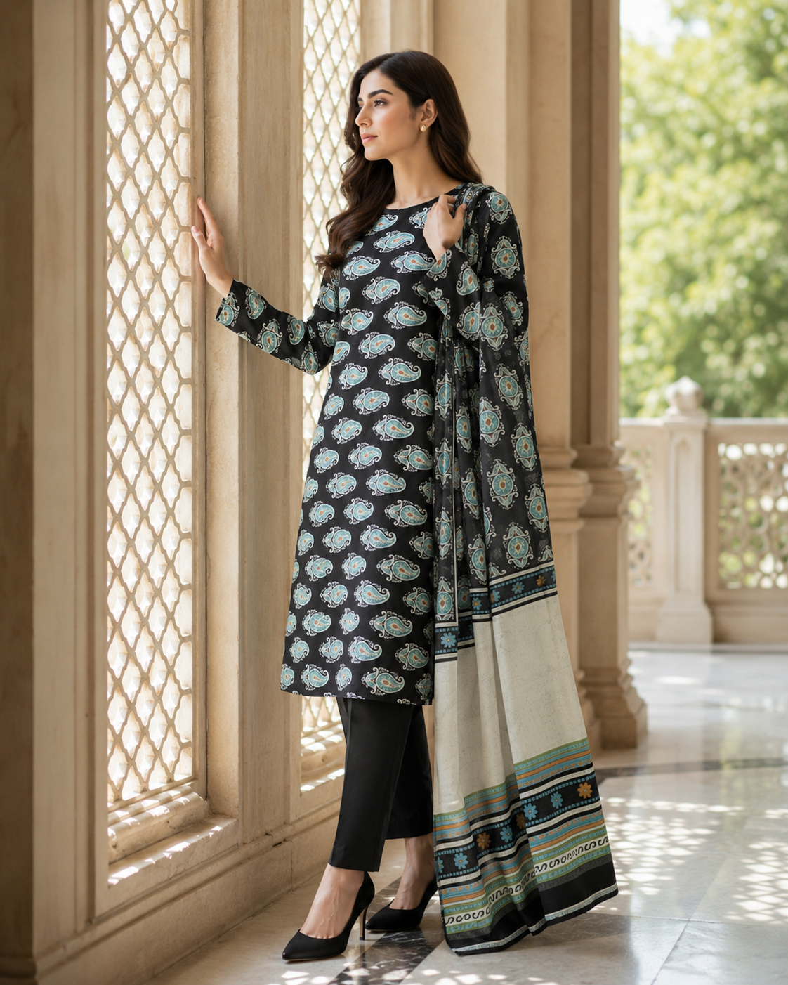 Mehwar Pret – Midnight Paisley Elegance