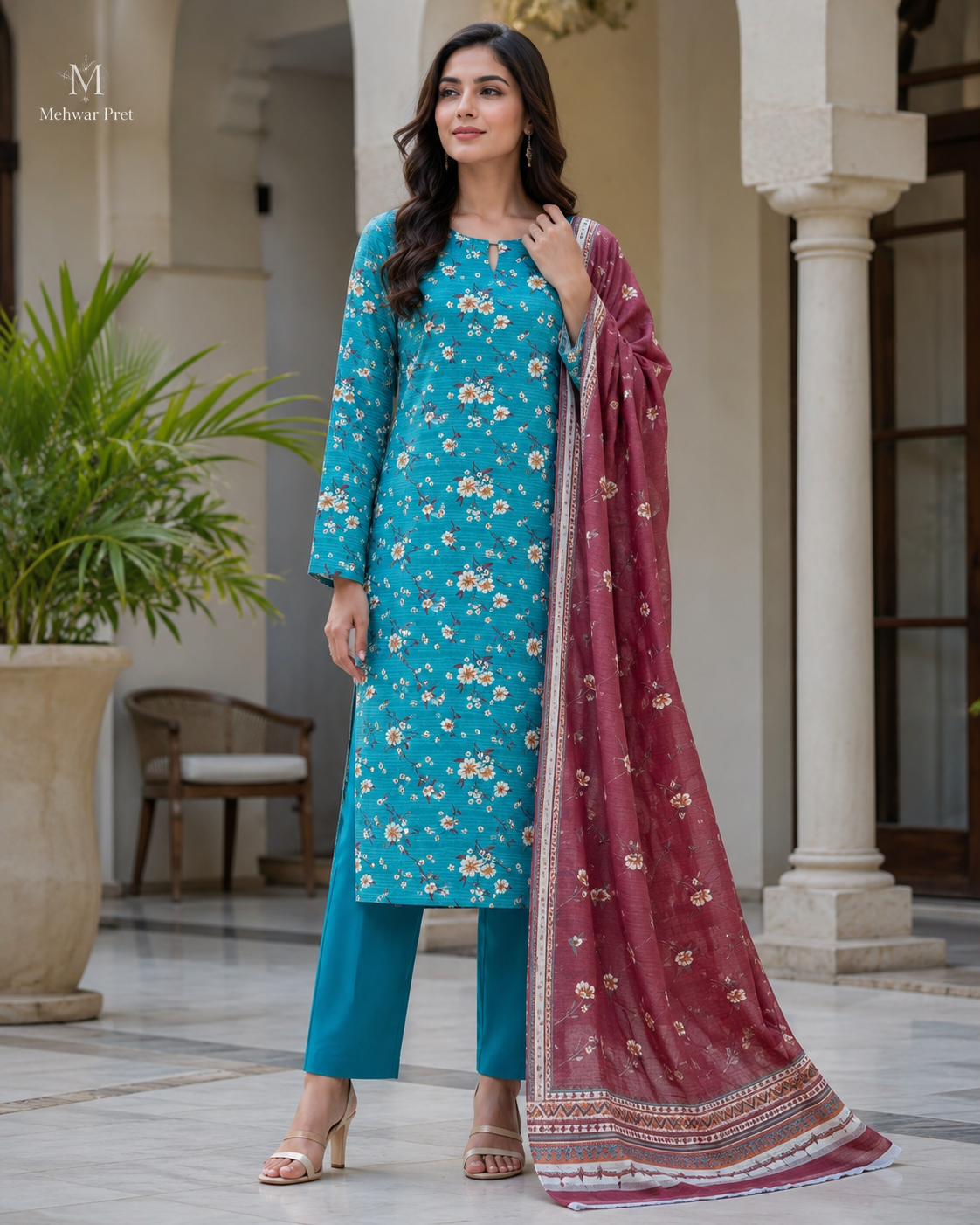 Mehwar – Azure Rose Floral Ensemble