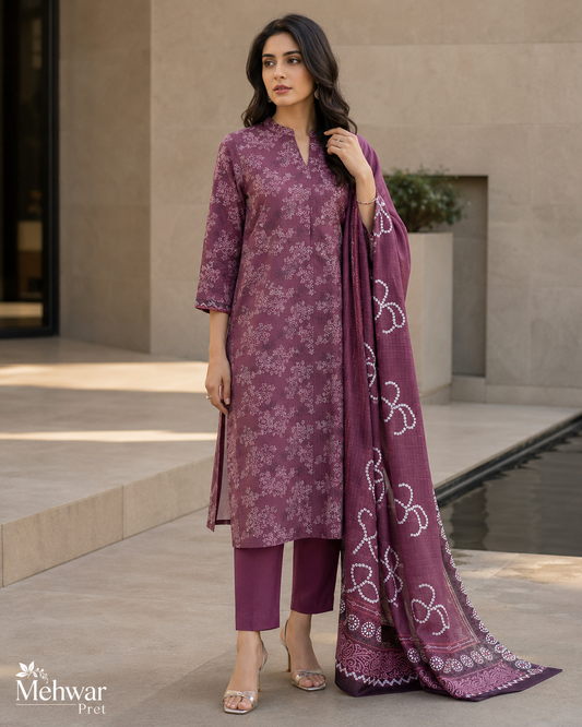Mehwar – Plum Serenity Embroidered Ensemble