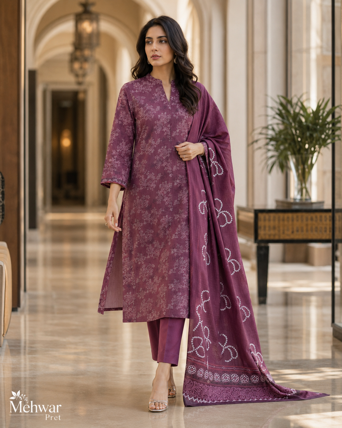 Mehwar – Plum Serenity Embroidered Ensemble