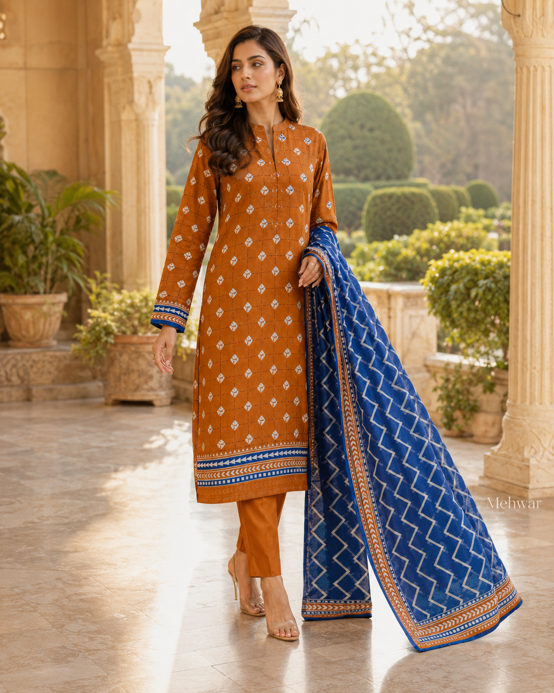 Mehwar Pret – Azure Heritage Mustard Ensemble
