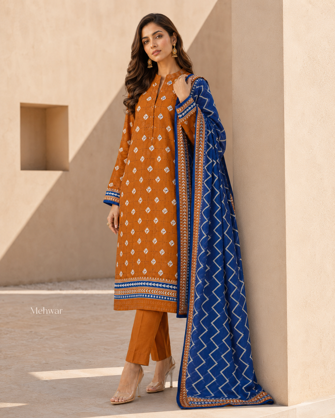Mehwar Pret – Azure Heritage Mustard Ensemble