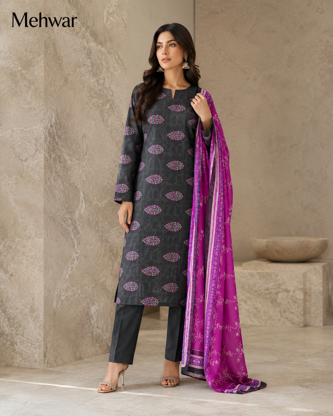 Mehwar – Midnight Orchid Printed Lawn Suit
