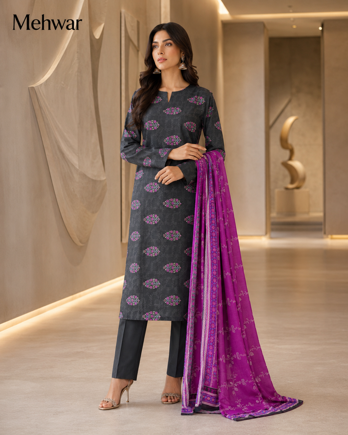 Mehwar – Midnight Orchid Printed Lawn Suit