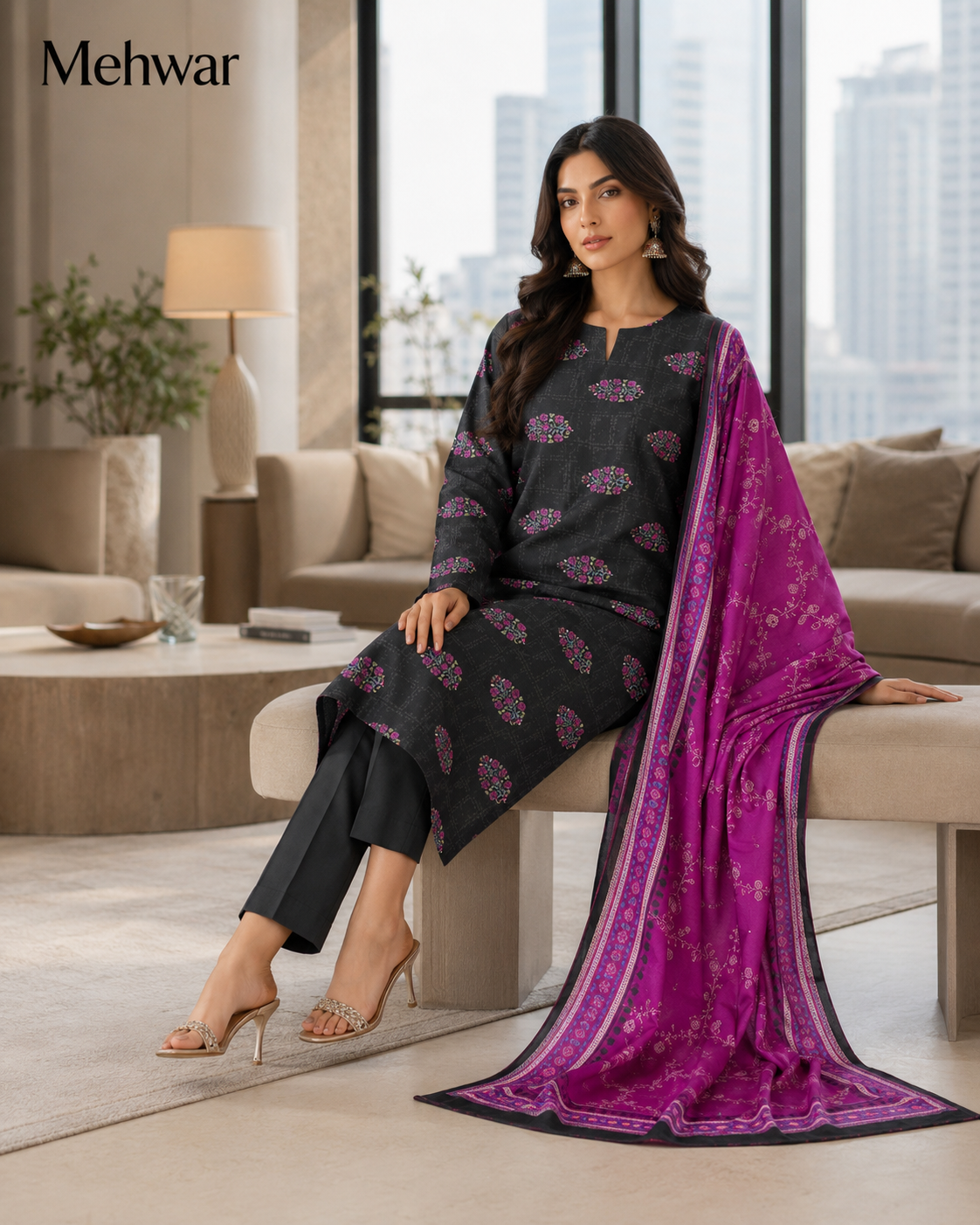 Mehwar – Midnight Orchid Printed Lawn Suit