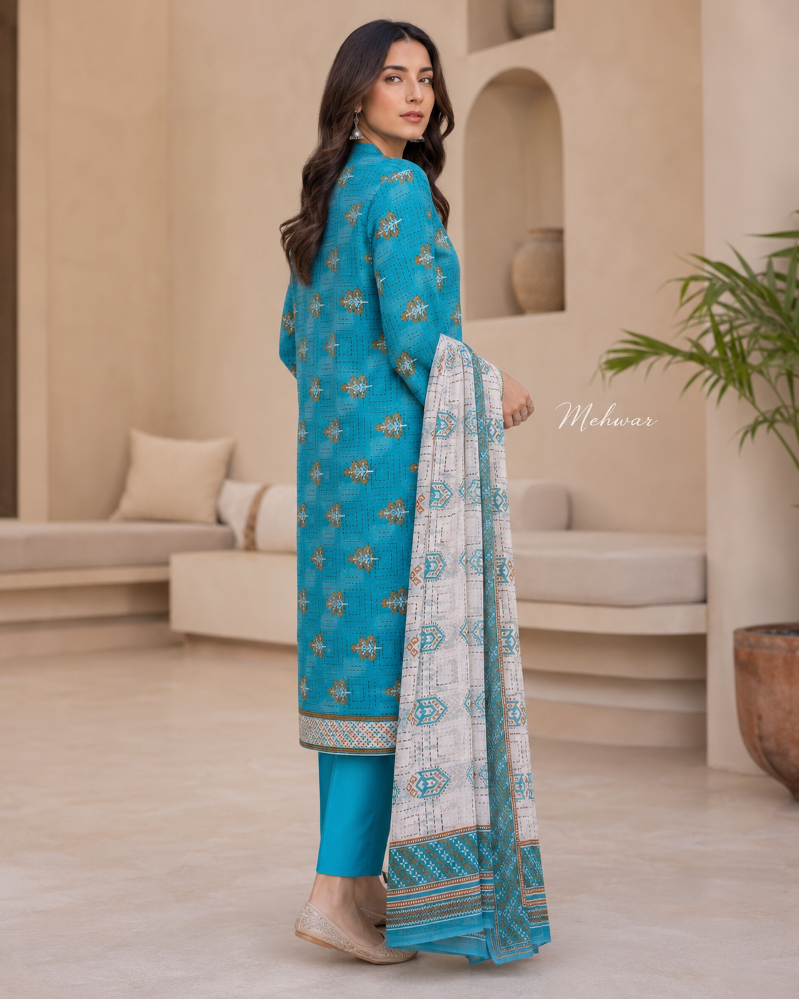 Mehwar – Turquoise Serenity Printed Lawn Suit