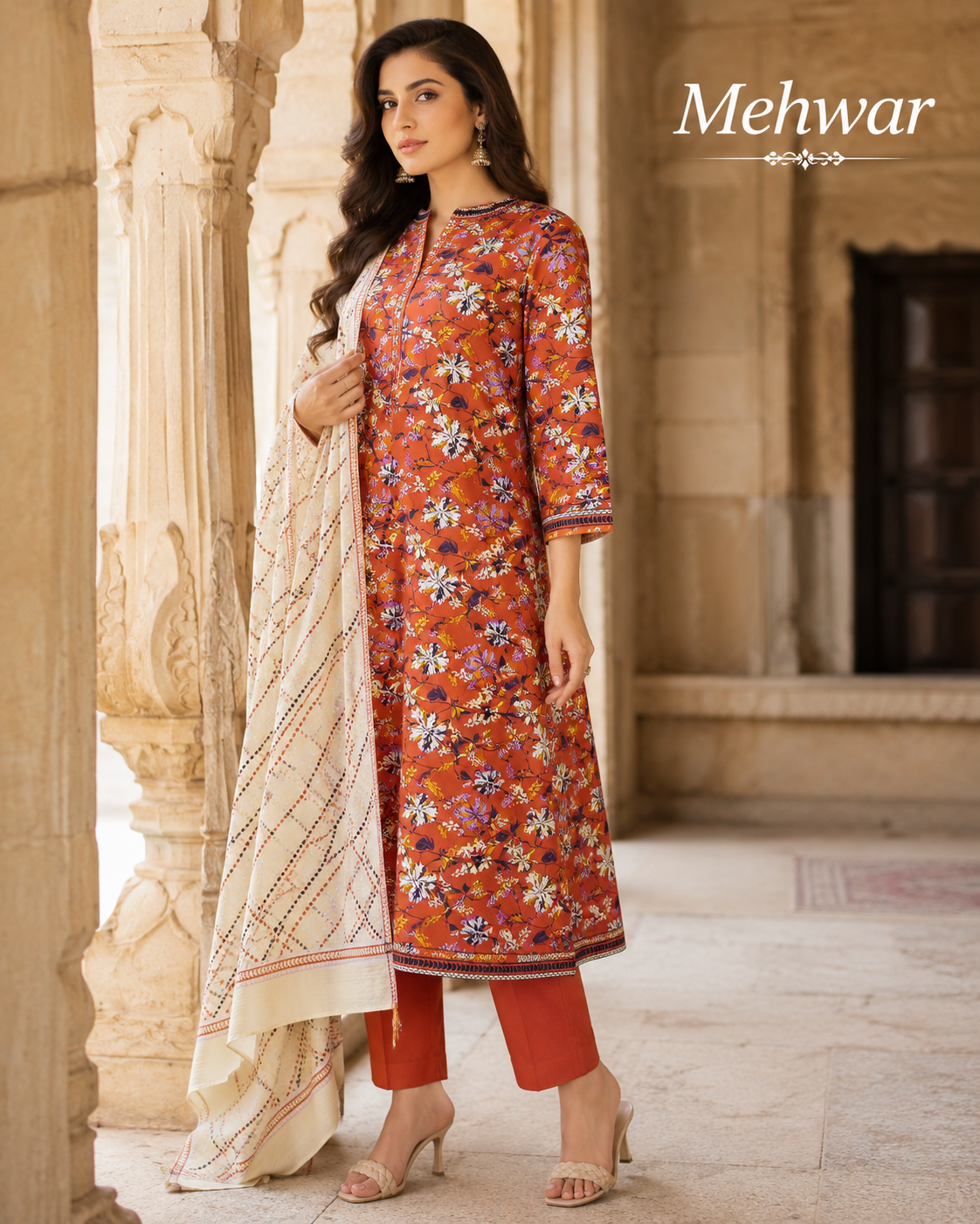 Mehwar – Autumn Blossom Printed Lawn Suit
