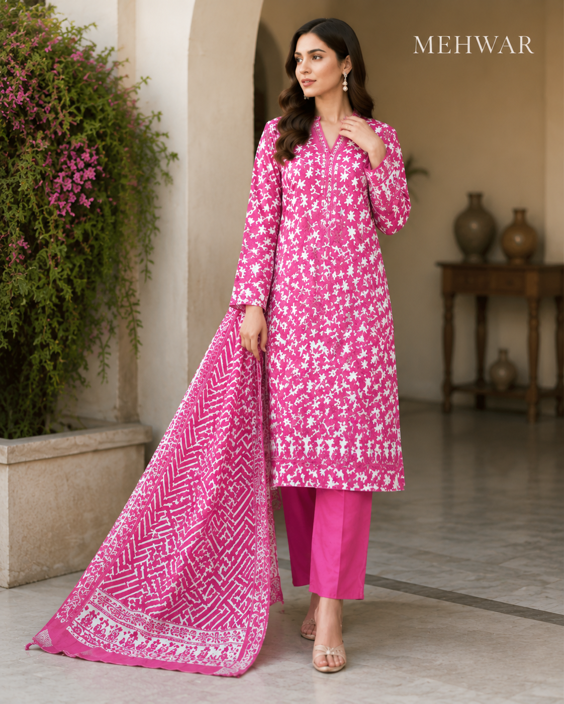 Mehwar – Fuchsia Bloom Printed Lawn Suit