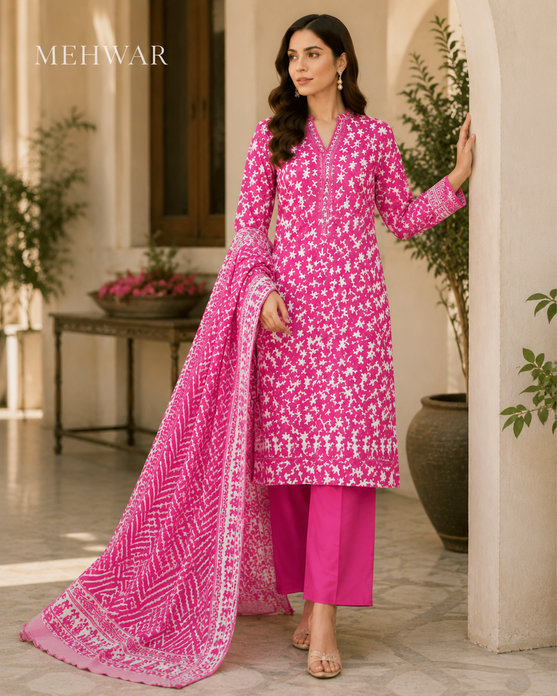 Mehwar – Fuchsia Bloom Printed Lawn Suit