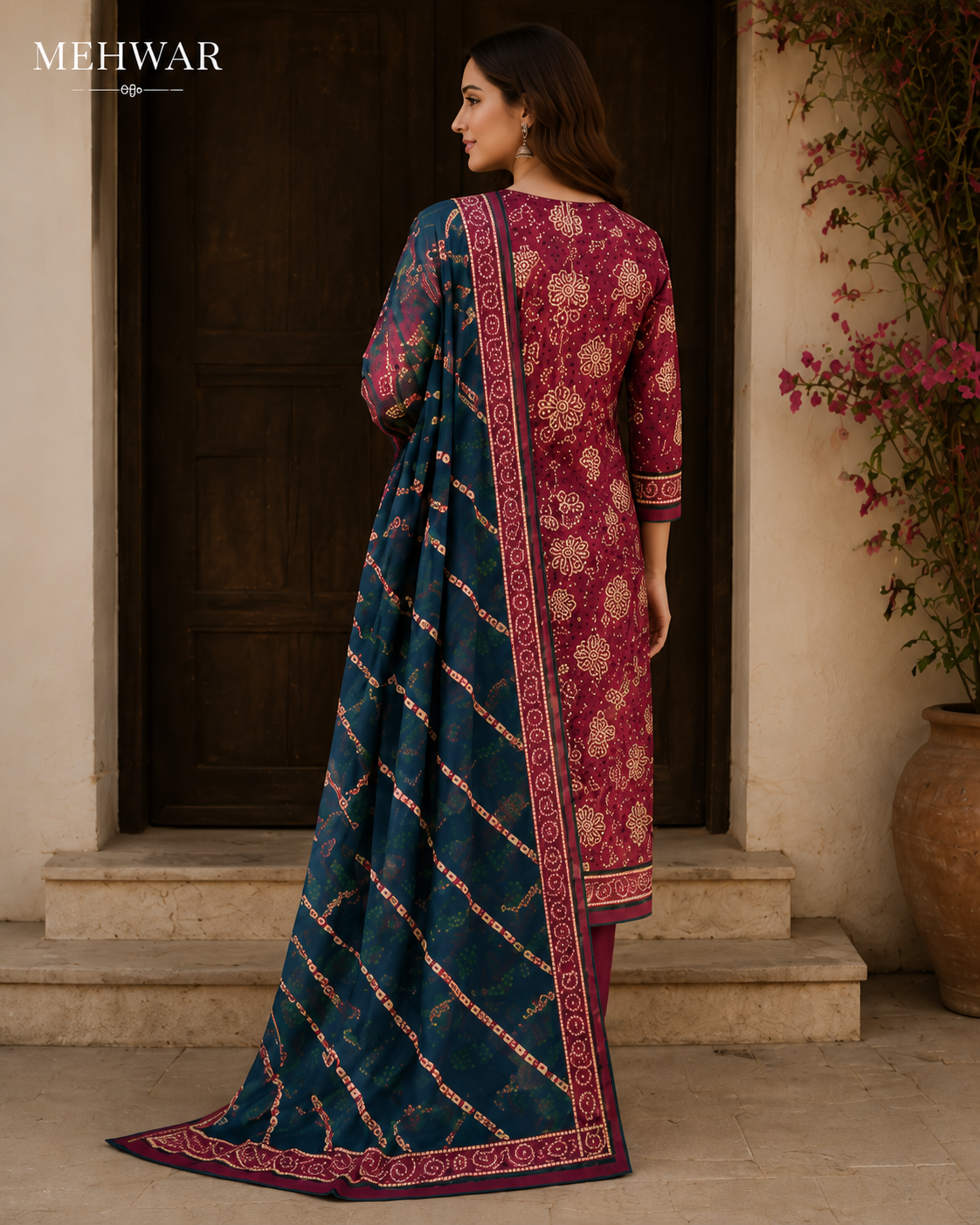 Mehwar – Royal Maroon Jacquard Printed Lawn Suit