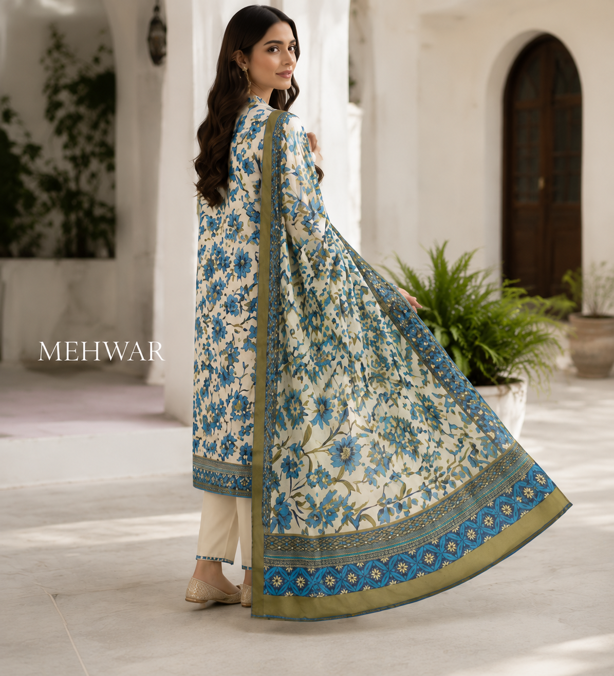 Mehwar – Azure Blossom Printed Lawn Suit